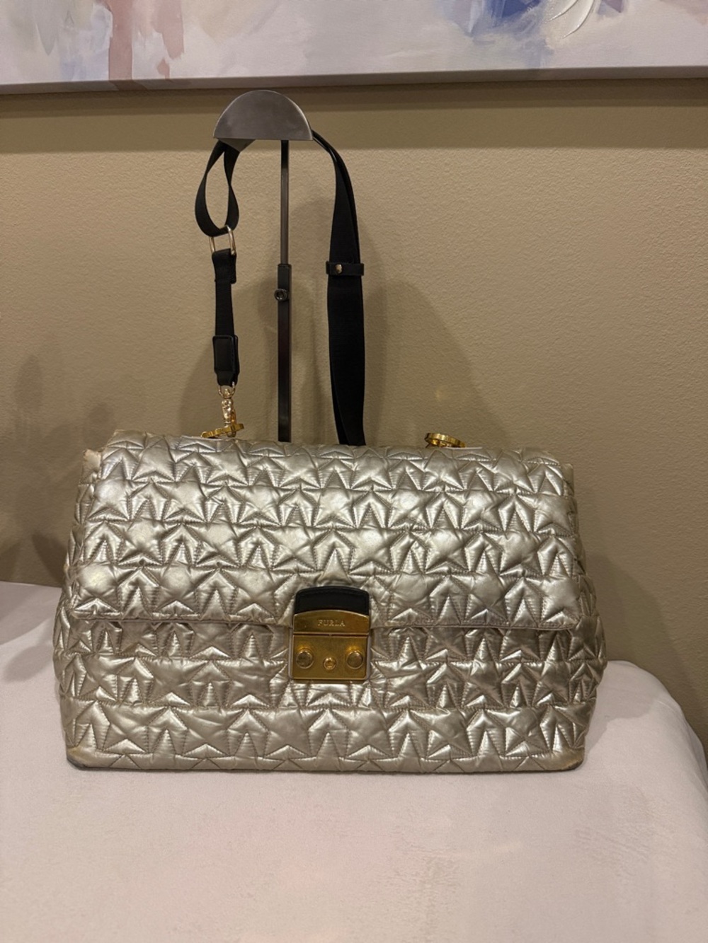 Furla Artic large padded satchel Silver